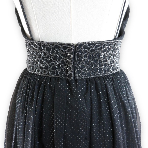 80s Black Wedding Gown S/M | Sheer Chiffon Beaded Rainbow Crystal Evening Dress‎ - Picture 5 of 10